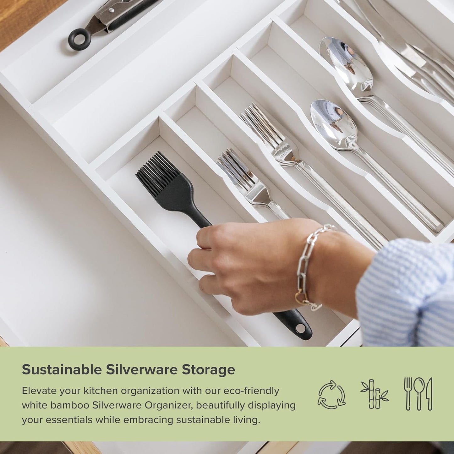 Silverware & Utensil Drawer Organizer, 18-33 in, Bamboo | Cutlery, flatware, food-safe contract grade, kitchen drawer fit