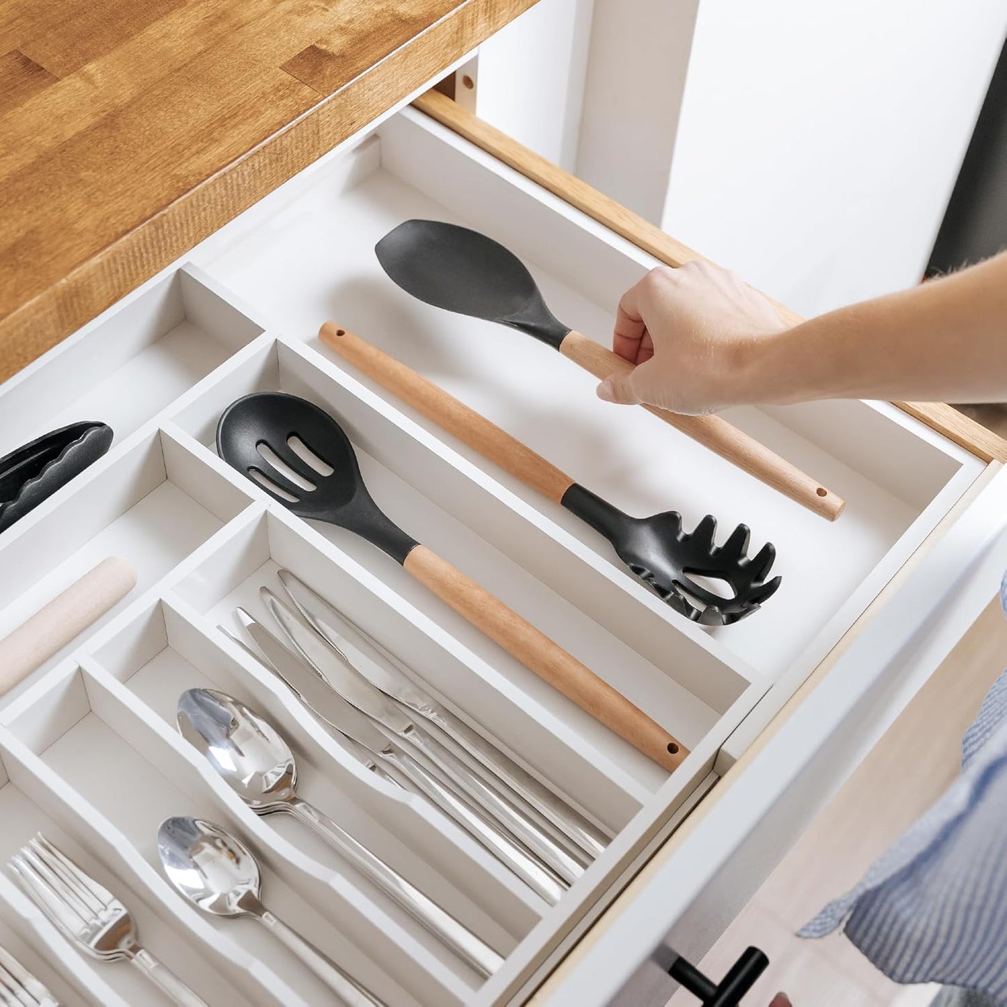 Silverware & Utensil Drawer Organizer, 18-33 in, Bamboo | Cutlery, flatware, food-safe contract grade, kitchen drawer fit
