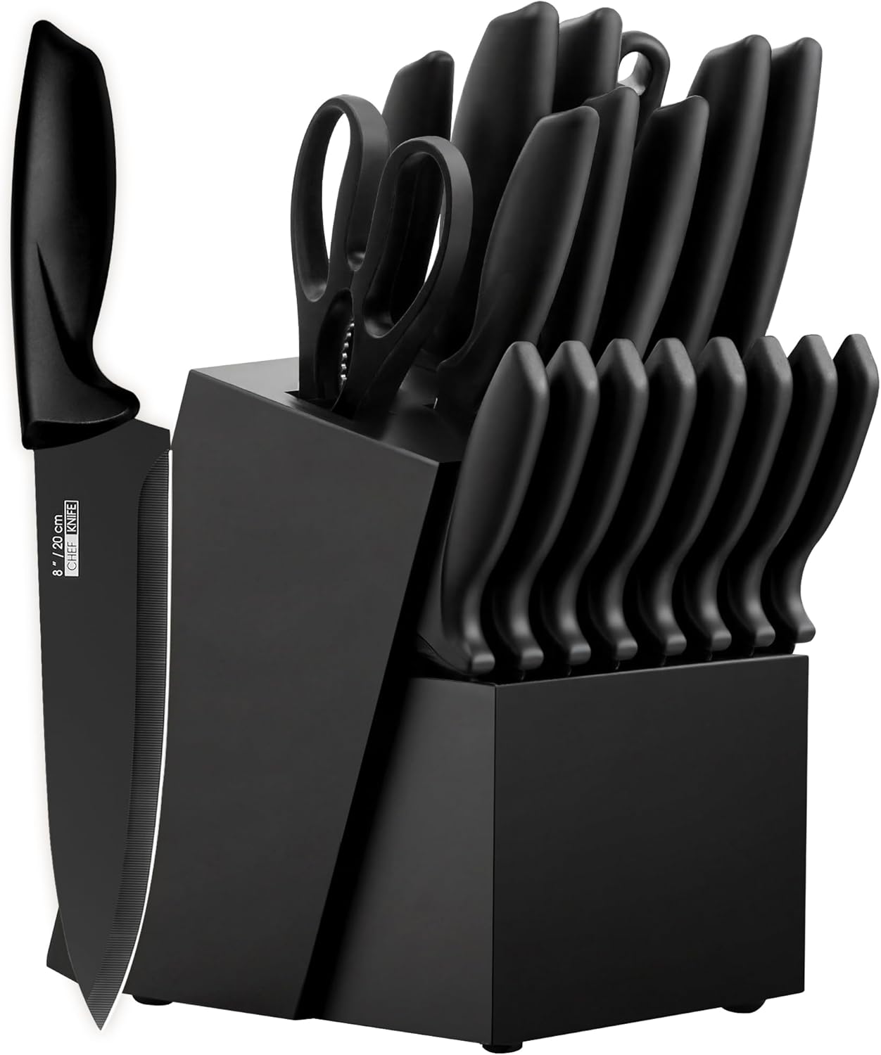 Knife Set, 20 Pieces Knife Sets for Kitchen with Block, Dishwasher Safe Kitchen Knife Set with Built-in Sharpener, German Stainless Steel Black Knife Block Set