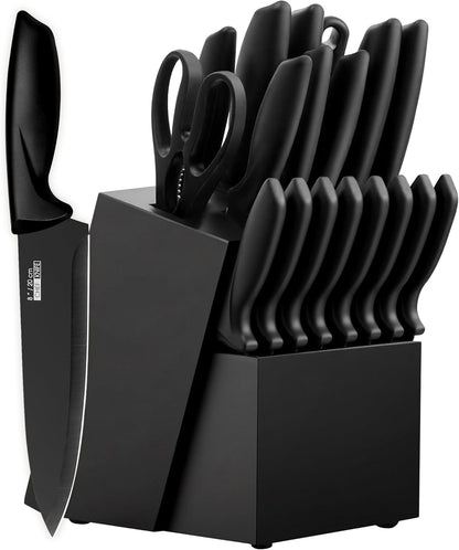 Knife Set, 20 Pieces Knife Sets for Kitchen with Block, Dishwasher Safe Kitchen Knife Set with Built-in Sharpener, German Stainless Steel Black Knife Block Set