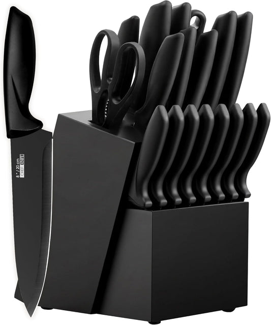 Knife Set, 20 Pieces Knife Sets for Kitchen with Block, Dishwasher Safe Kitchen Knife Set with Built-in Sharpener, German Stainless Steel Black Knife Block Set