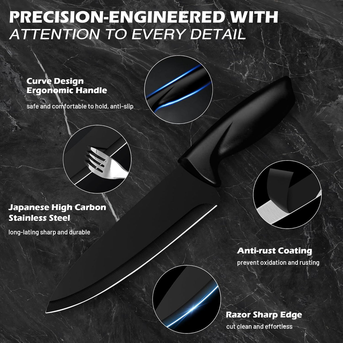 Knife Set, 20 Pieces Knife Sets for Kitchen with Block, Dishwasher Safe Kitchen Knife Set with Built-in Sharpener, German Stainless Steel Black Knife Block Set