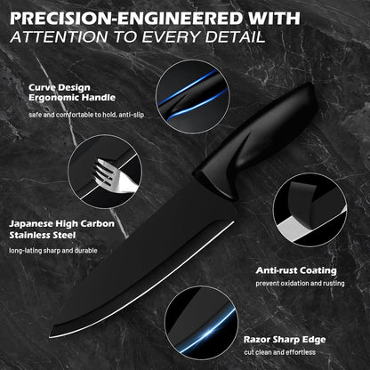 Knife Set, 20 Pieces Knife Sets for Kitchen with Block, Dishwasher Safe Kitchen Knife Set with Built-in Sharpener, German Stainless Steel Black Knife Block Set