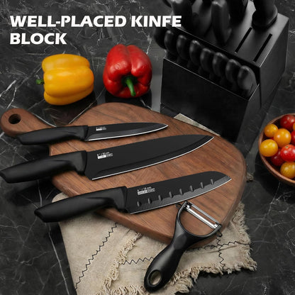 Knife Set, 20 Pieces Knife Sets for Kitchen with Block, Dishwasher Safe Kitchen Knife Set with Built-in Sharpener, German Stainless Steel Black Knife Block Set