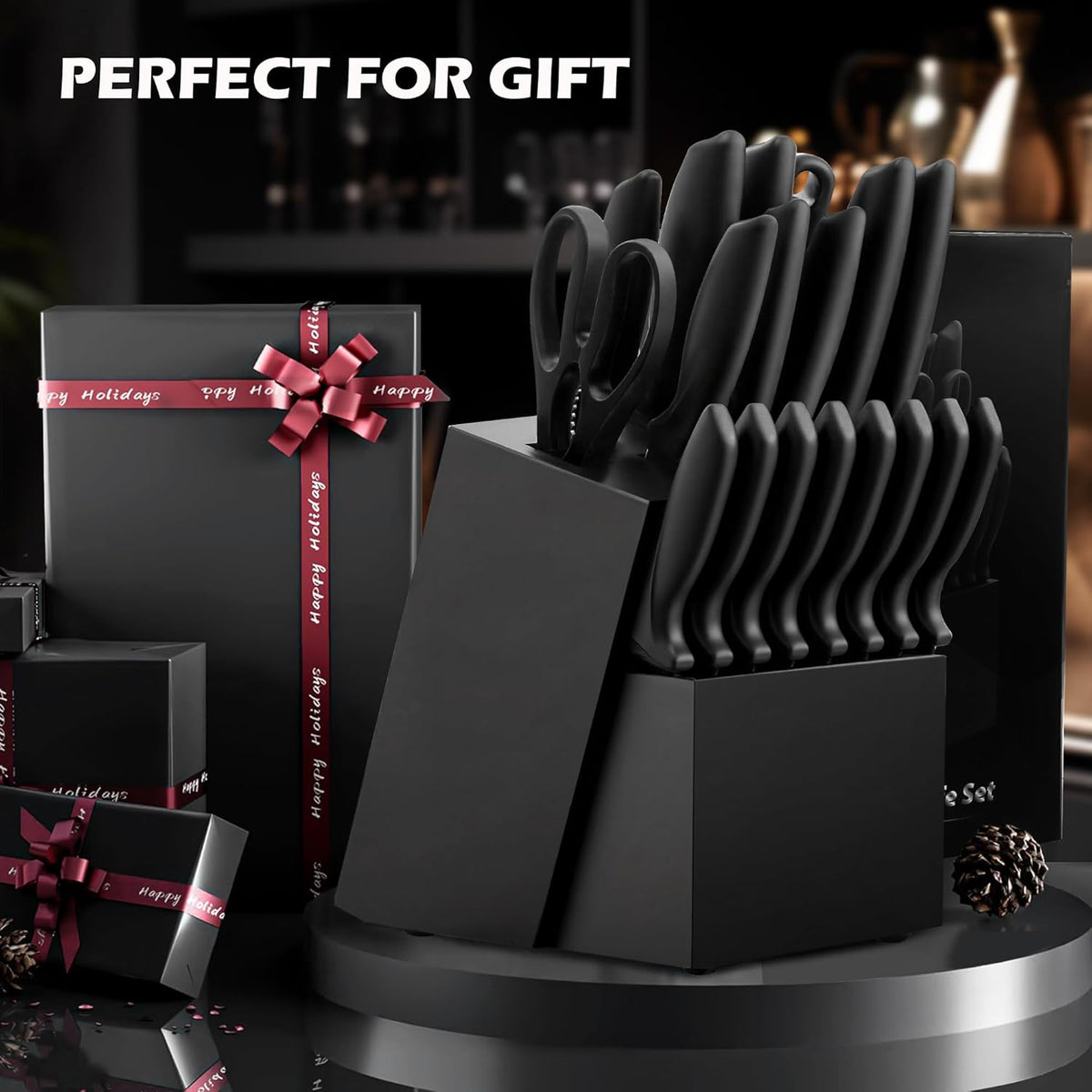 Knife Set, 20 Pieces Knife Sets for Kitchen with Block, Dishwasher Safe Kitchen Knife Set with Built-in Sharpener, German Stainless Steel Black Knife Block Set