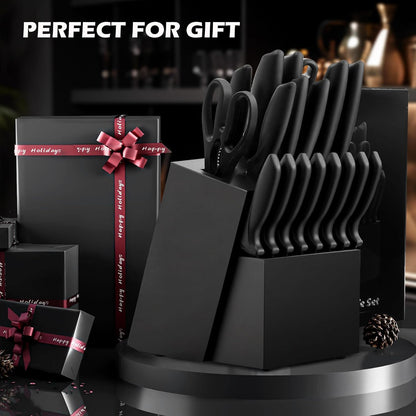 Knife Set, 20 Pieces Knife Sets for Kitchen with Block, Dishwasher Safe Kitchen Knife Set with Built-in Sharpener, German Stainless Steel Black Knife Block Set