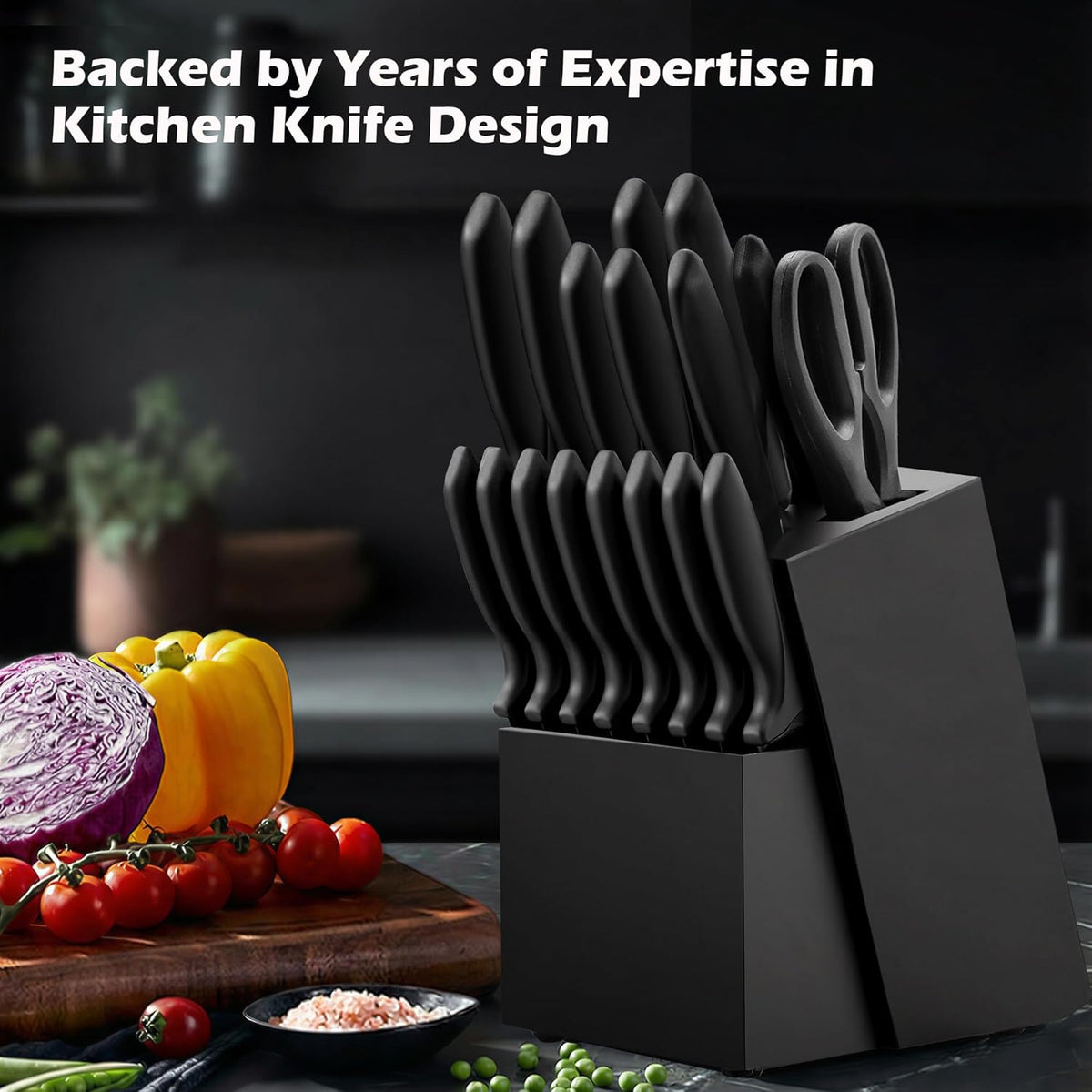 Knife Set, 20 Pieces Knife Sets for Kitchen with Block, Dishwasher Safe Kitchen Knife Set with Built-in Sharpener, German Stainless Steel Black Knife Block Set