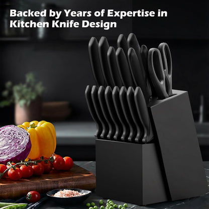 Knife Set, 20 Pieces Knife Sets for Kitchen with Block, Dishwasher Safe Kitchen Knife Set with Built-in Sharpener, German Stainless Steel Black Knife Block Set