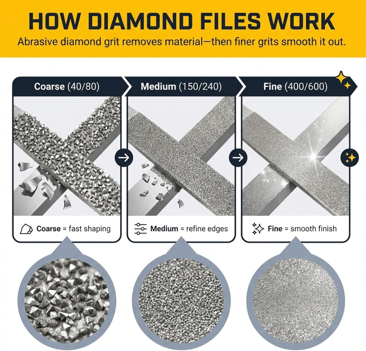 Drilax 6-Pc Diamond File Set, Flat Hand Files (40–600 Grit) Heavy-Duty Diamond Sharpening & Finishing Tools for Glass, Jewelry, Stone, Metal Precision Craft Files for DIY, Workshop & Professional Use