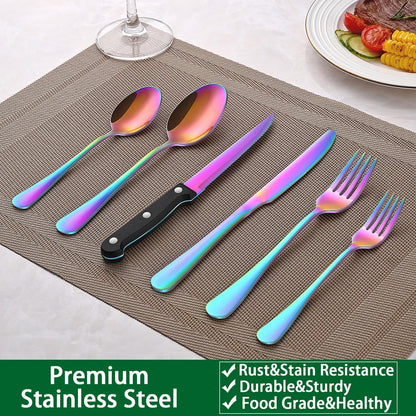 49 Pieces Silverware Sets With Organizer And Steak Knives,Stainless Steel Flatware Sets Service For 8 Person For Home Kitchen,Tableware Cutlery Sets,Includes Knife Spoon and Forks Sets
