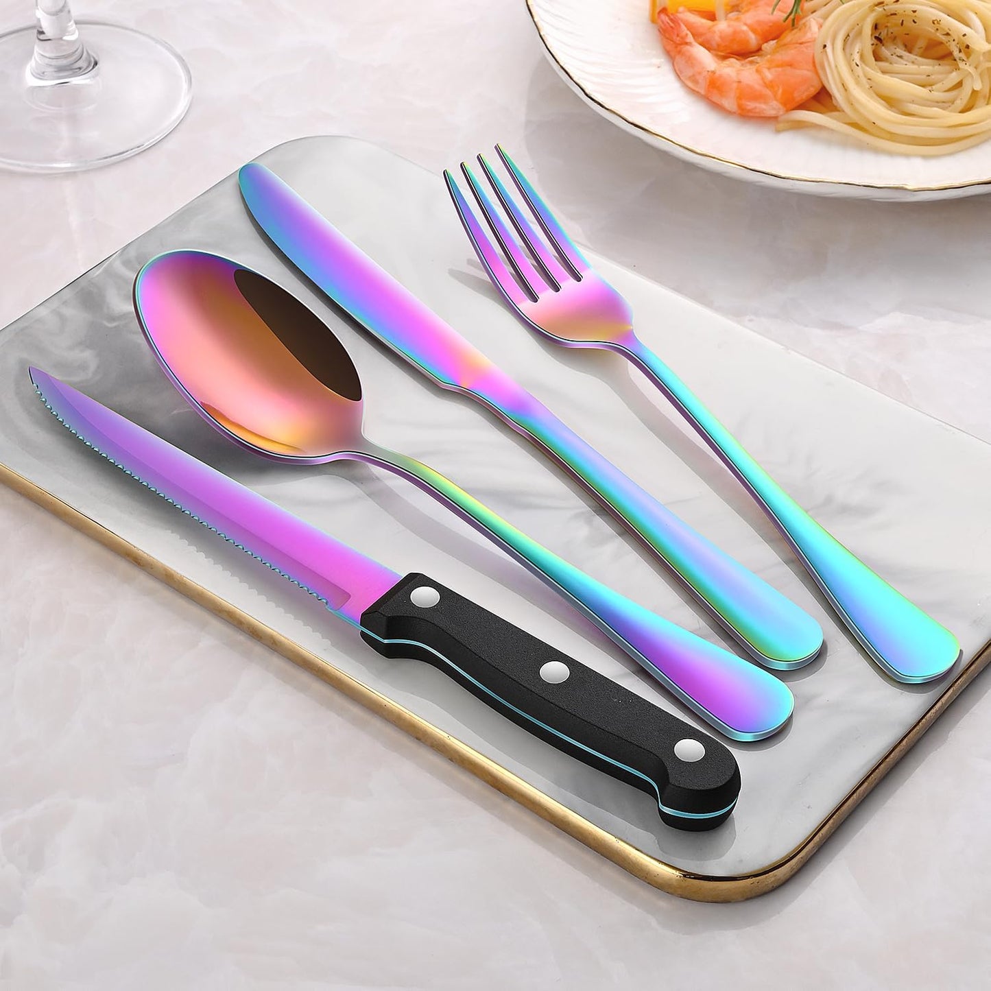 49 Pieces Silverware Sets With Organizer And Steak Knives,Stainless Steel Flatware Sets Service For 8 Person For Home Kitchen,Tableware Cutlery Sets,Includes Knife Spoon and Forks Sets