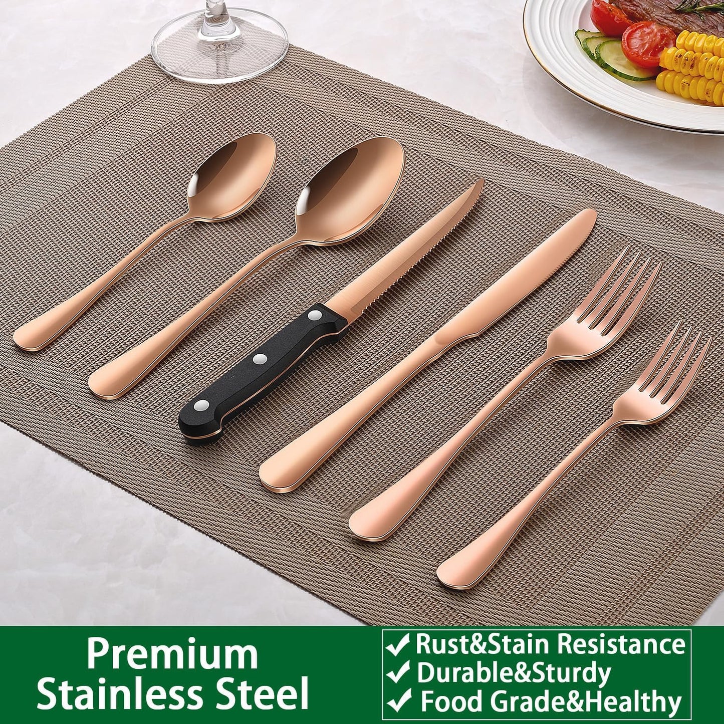 49 Pieces Silverware Sets With Organizer And Steak Knives,Stainless Steel Flatware Sets Service For 8 Person For Home Kitchen,Tableware Cutlery Sets,Includes Knife Spoon and Forks Sets