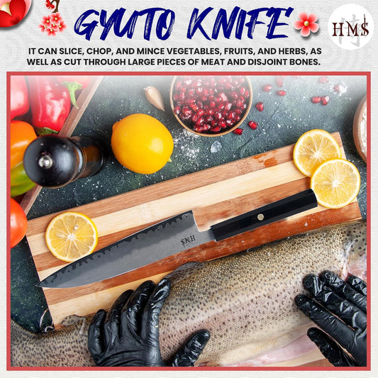 Hand Forged Professiona Kitchen Knife - Japanese HAP40 Triple-Layer Steel (8-Inch Gyuto Knife)