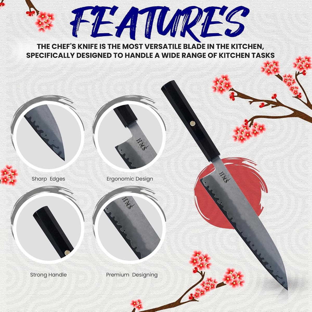 Hand Forged Professiona Kitchen Knife - Japanese HAP40 Triple-Layer Steel (8-Inch Gyuto Knife)
