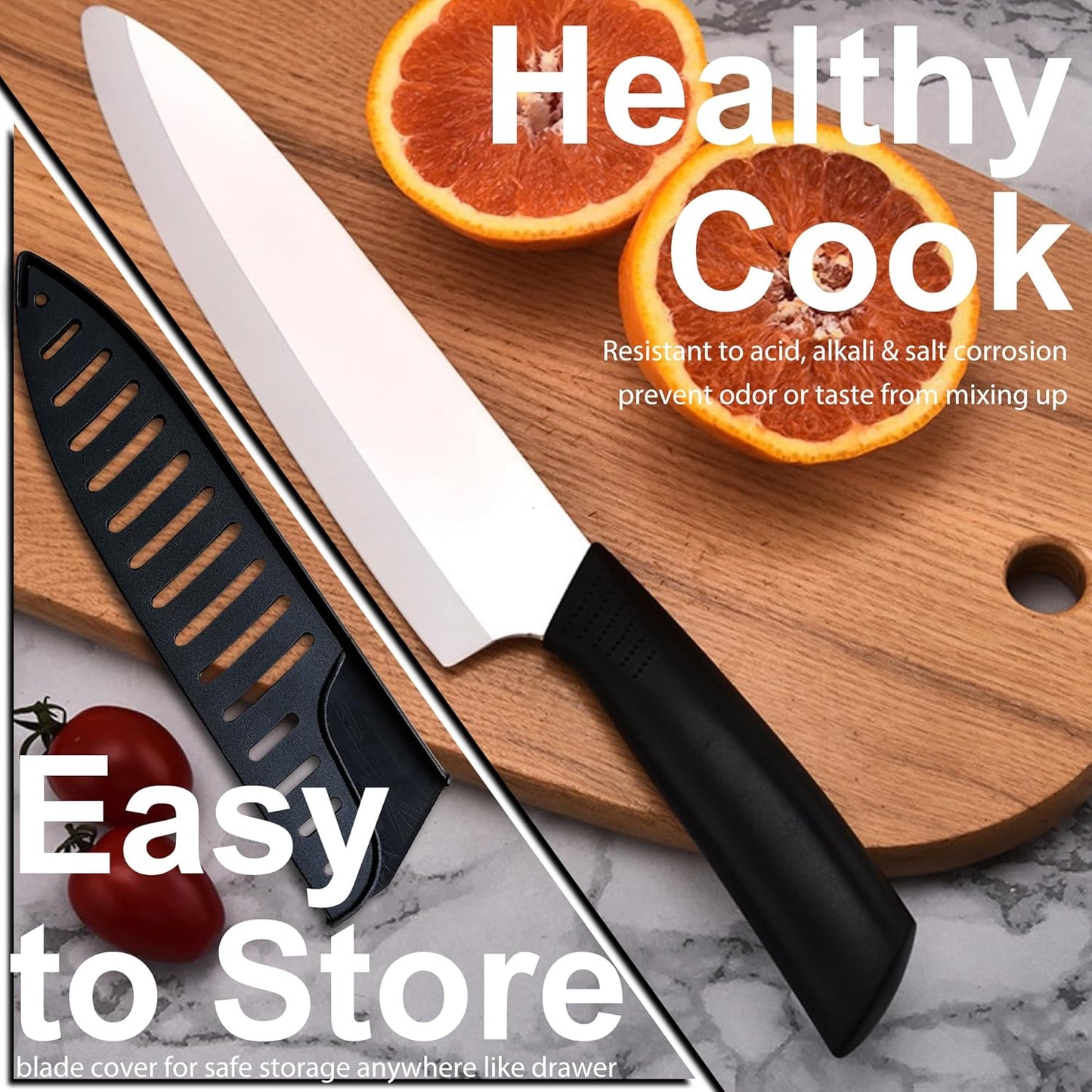 Ceramic Knife - 8 inch Chef's Knife - Light, Precise, Sharp Ceramic Kitchen Knife with Sheath Cover