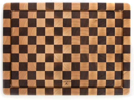 Wooden Carving Board, Check | Hand-applied design, made from acacia and rubberwood, decorative cutting board, 17.5" W x 13" L x 1" H