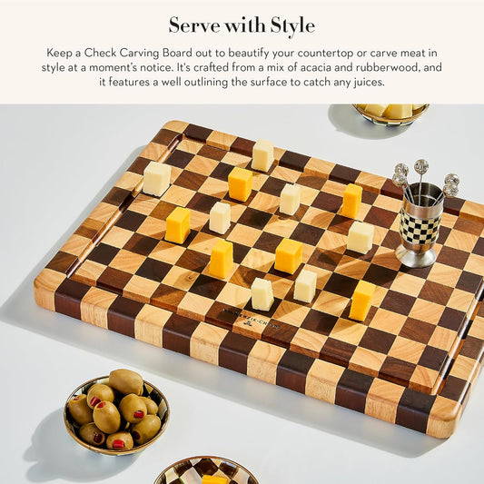 Wooden Carving Board, Check | Hand-applied design, made from acacia and rubberwood, decorative cutting board, 17.5" W x 13" L x 1" H