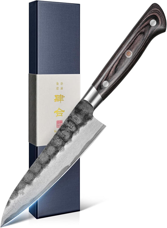 5 Inch Paring Petty Knife with AUS-8 Alloy Steel and Full-Tang Pakkawood Handle, Kitchen Utility Knife with Premium Gift Box