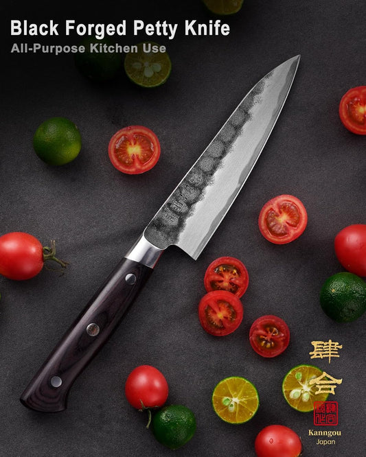 5 Inch Paring Petty Knife with AUS-8 Alloy Steel and Full-Tang Pakkawood Handle, Kitchen Utility Knife with Premium Gift Box