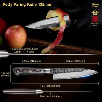 5 Inch Paring Petty Knife with AUS-8 Alloy Steel and Full-Tang Pakkawood Handle, Kitchen Utility Knife with Premium Gift Box