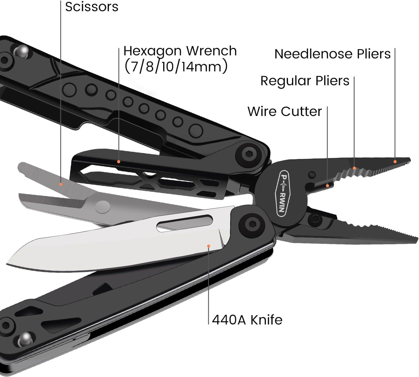 Multitool, 17-in-1 Stainless Steel Multi Tool Pliers with Self-Locking, Pocket Knife, Nylon Sheath, Professional (EDC) Multi-Tool for Survival, Camping and Hunting, Hiking, Gifts for Men