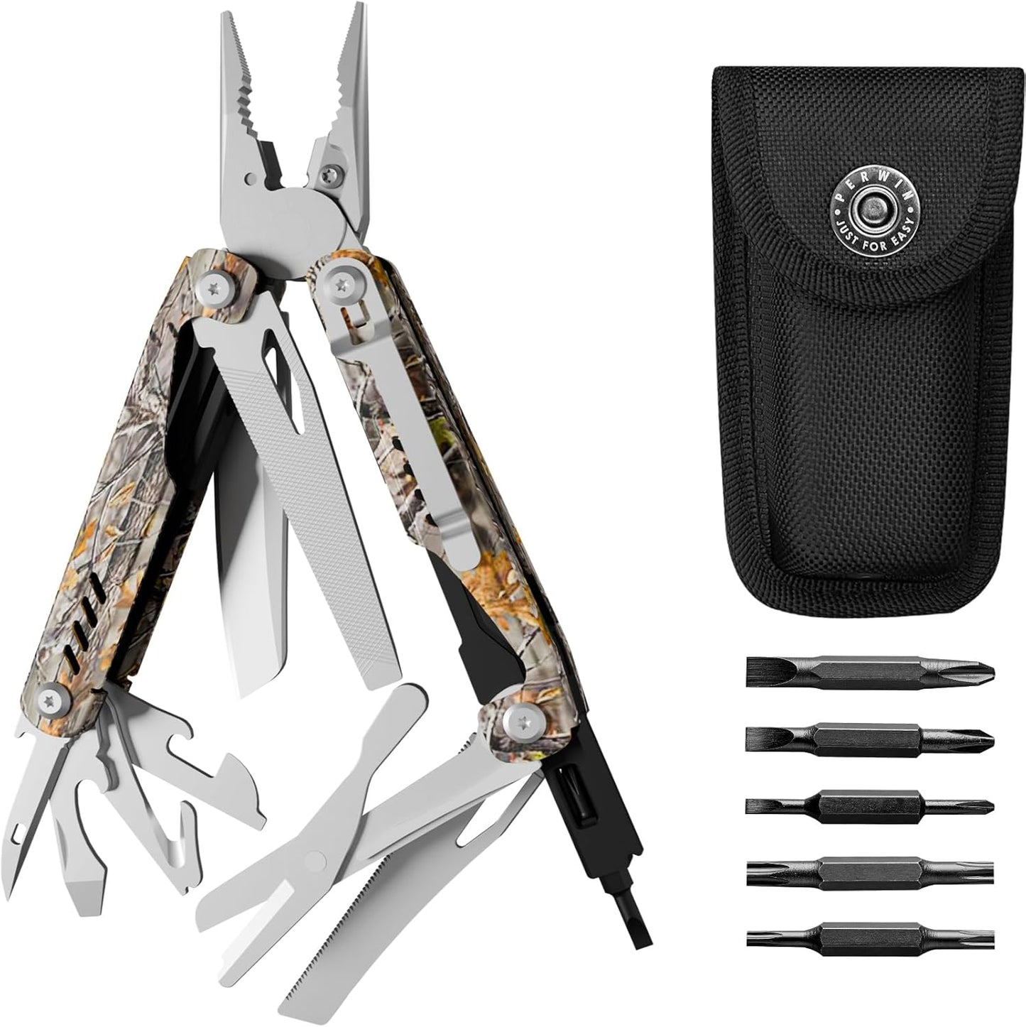 Multitool, 17-in-1 Stainless Steel Multi Tool Pliers with Self-Locking, Pocket Knife, Nylon Sheath, Professional (EDC) Multi-Tool for Survival, Camping and Hunting, Hiking, Gifts for Men