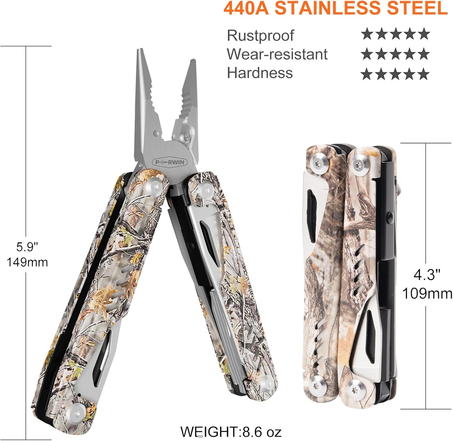 Multitool, 17-in-1 Stainless Steel Multi Tool Pliers with Self-Locking, Pocket Knife, Nylon Sheath, Professional (EDC) Multi-Tool for Survival, Camping and Hunting, Hiking, Gifts for Men