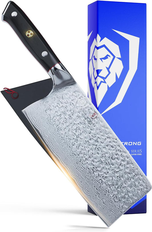 Meat Cleaver Knife - 7" - Shogun Series ELITE - Razor Sharp - Japanese Super Steel - Damascus Knife - Hammered Finish - Heavy Duty Gift Cooking Knife - w/Sheath