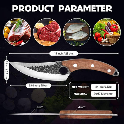 Chef Knife, Upgraded Boning Knife for Meat Cutting, Viking Hand Forged Japanese Knives with sheath, Sharp Meat Cleaver Kitchen Knives For Home, Outdoor Cooking, Camping BBQ (Yellow)