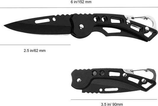 4 Pack Self-Defense Folding Knife With Key Ring Easy To Everyday Carry, Outdoor Survival Stainless Steel Pocket Knife (Black)