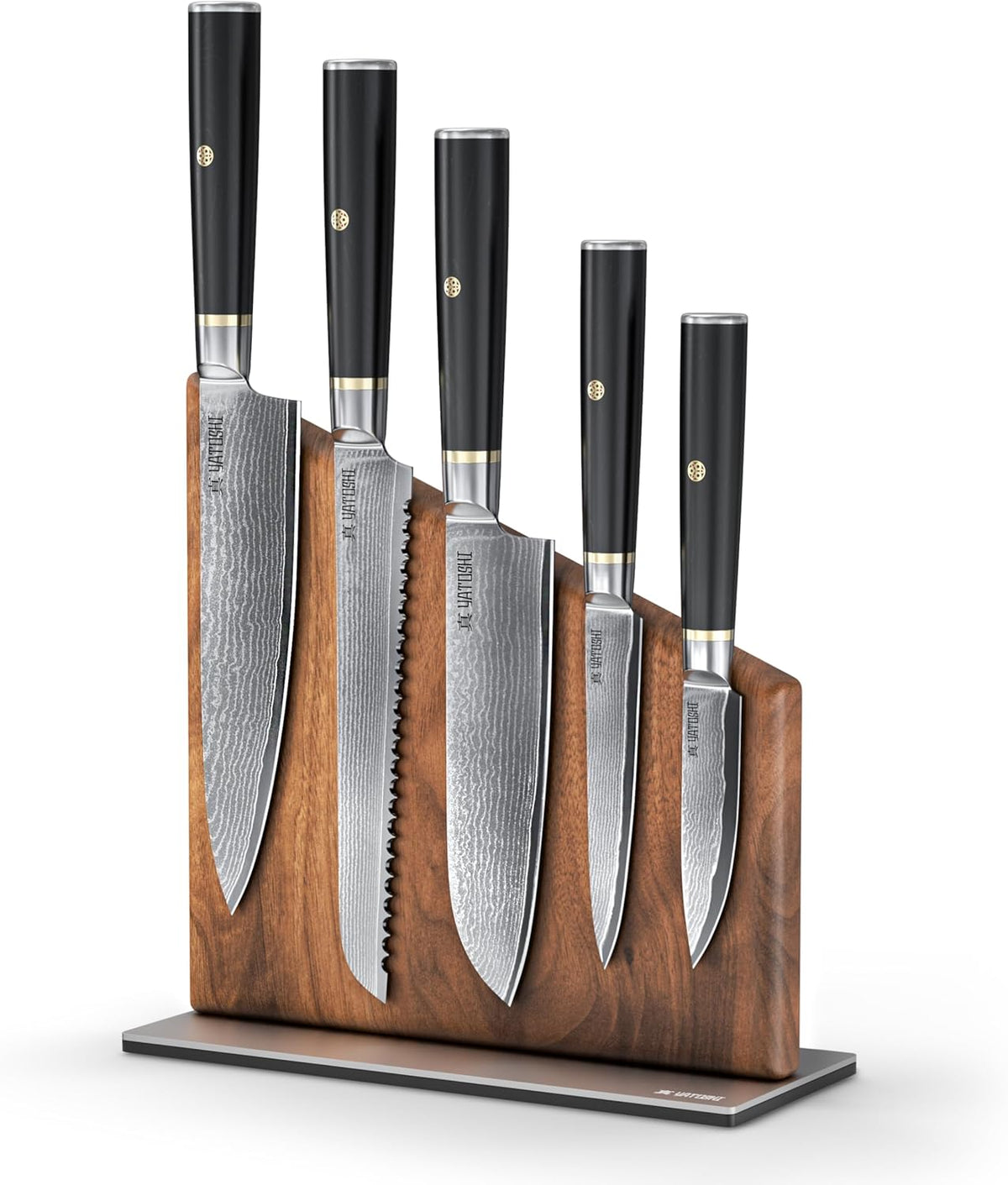 Magnetic Kitchen Knife Block Set - Japanese 67 Layer High-Grade VG-10 Steel Knives, Sharp, G10 Handle Professional Kitchen Knife Set - Black Damascus