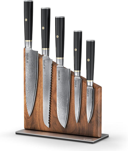 Magnetic Kitchen Knife Block Set - Japanese 67 Layer High-Grade VG-10 Steel Knives, Sharp, G10 Handle Professional Kitchen Knife Set - Black Damascus