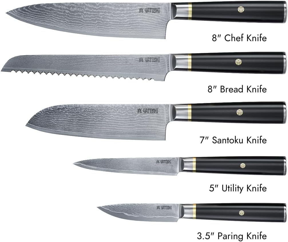Magnetic Kitchen Knife Block Set - Japanese 67 Layer High-Grade VG-10 Steel Knives, Sharp, G10 Handle Professional Kitchen Knife Set - Black Damascus