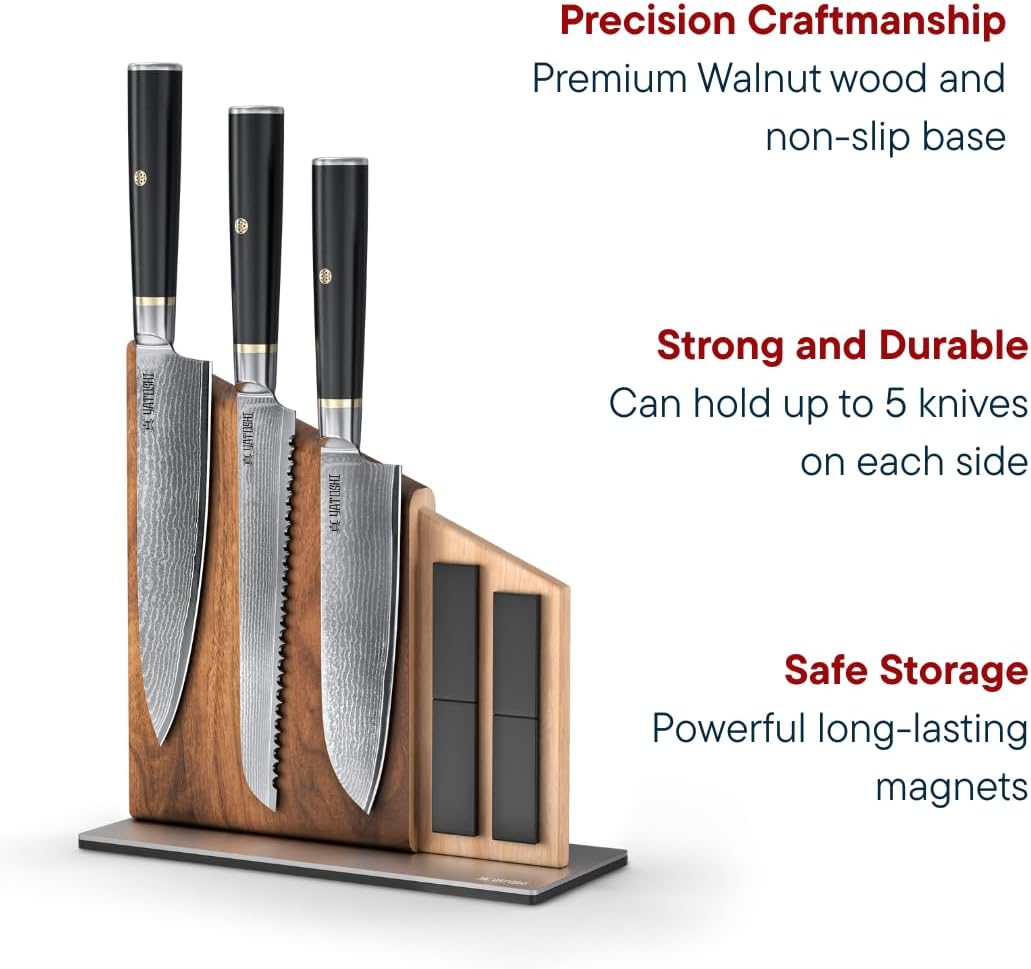 Magnetic Kitchen Knife Block Set - Japanese 67 Layer High-Grade VG-10 Steel Knives, Sharp, G10 Handle Professional Kitchen Knife Set - Black Damascus