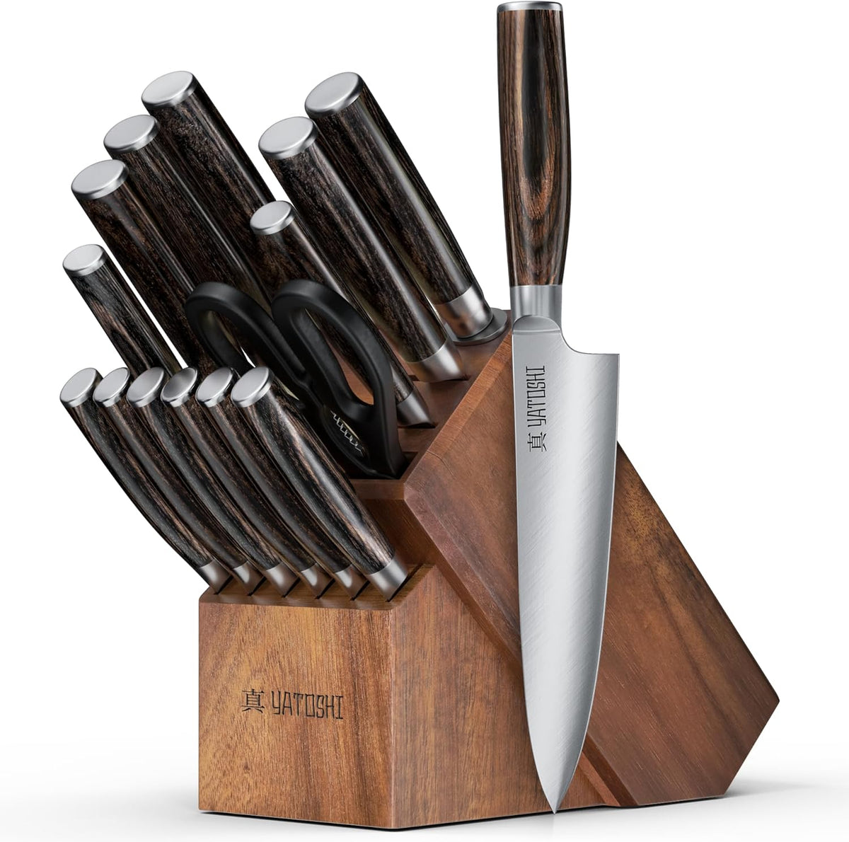 Magnetic Kitchen Knife Block Set - Japanese 67 Layer High-Grade VG-10 Steel Knives, Sharp, G10 Handle Professional Kitchen Knife Set - Black Damascus