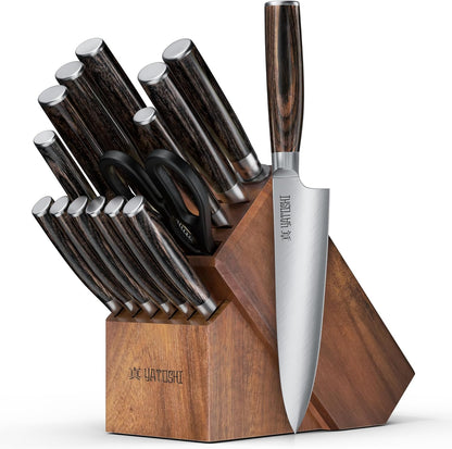 Magnetic Kitchen Knife Block Set - Japanese 67 Layer High-Grade VG-10 Steel Knives, Sharp, G10 Handle Professional Kitchen Knife Set - Black Damascus