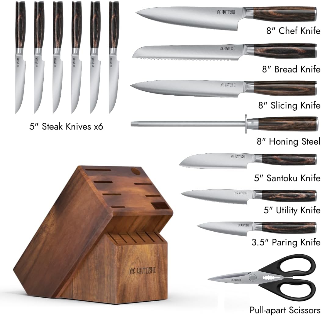 Magnetic Kitchen Knife Block Set - Japanese 67 Layer High-Grade VG-10 Steel Knives, Sharp, G10 Handle Professional Kitchen Knife Set - Black Damascus