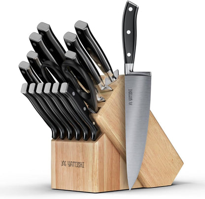 Magnetic Kitchen Knife Block Set - Japanese 67 Layer High-Grade VG-10 Steel Knives, Sharp, G10 Handle Professional Kitchen Knife Set - Black Damascus
