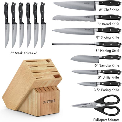 Magnetic Kitchen Knife Block Set - Japanese 67 Layer High-Grade VG-10 Steel Knives, Sharp, G10 Handle Professional Kitchen Knife Set - Black Damascus