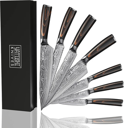 Magnetic Kitchen Knife Block Set - Japanese 67 Layer High-Grade VG-10 Steel Knives, Sharp, G10 Handle Professional Kitchen Knife Set - Black Damascus
