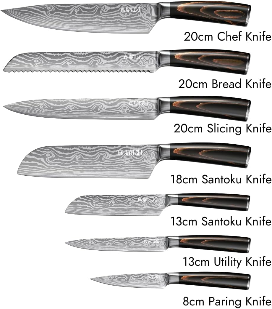 Magnetic Kitchen Knife Block Set - Japanese 67 Layer High-Grade VG-10 Steel Knives, Sharp, G10 Handle Professional Kitchen Knife Set - Black Damascus