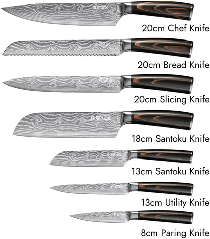 Magnetic Kitchen Knife Block Set - Japanese 67 Layer High-Grade VG-10 Steel Knives, Sharp, G10 Handle Professional Kitchen Knife Set - Black Damascus