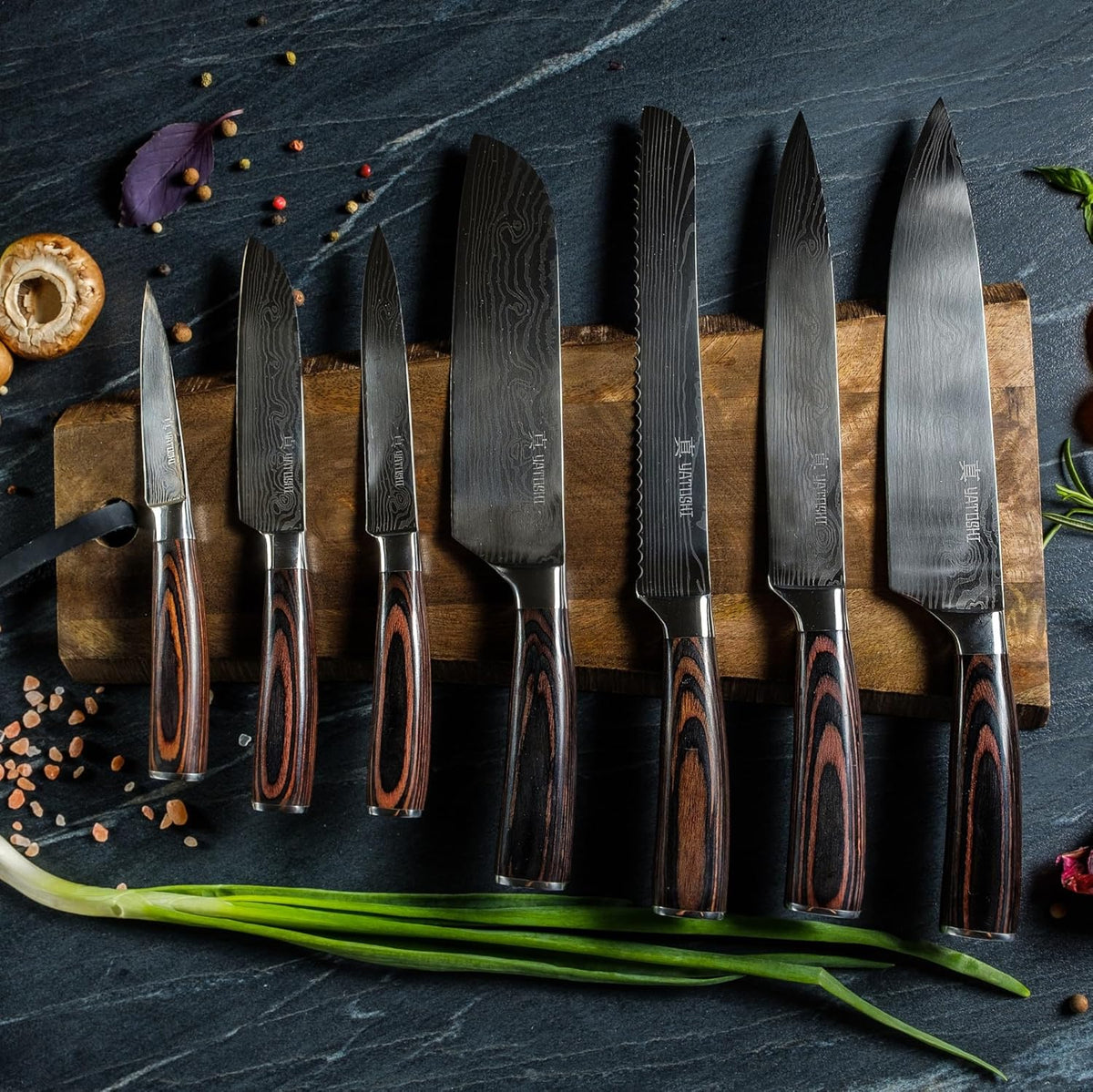 Magnetic Kitchen Knife Block Set - Japanese 67 Layer High-Grade VG-10 Steel Knives, Sharp, G10 Handle Professional Kitchen Knife Set - Black Damascus