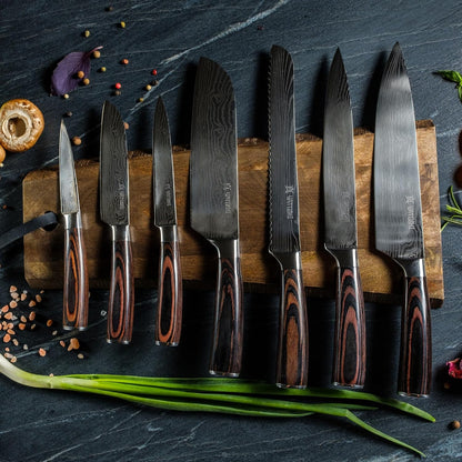 Magnetic Kitchen Knife Block Set - Japanese 67 Layer High-Grade VG-10 Steel Knives, Sharp, G10 Handle Professional Kitchen Knife Set - Black Damascus