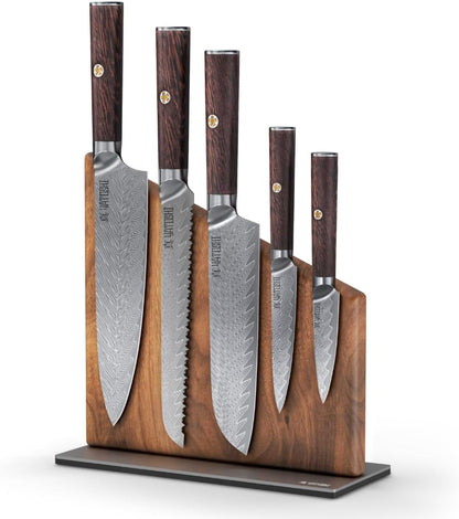 Magnetic Kitchen Knife Block Set - Japanese 67 Layer High-Grade VG-10 Steel Knives, Sharp, G10 Handle Professional Kitchen Knife Set - Black Damascus