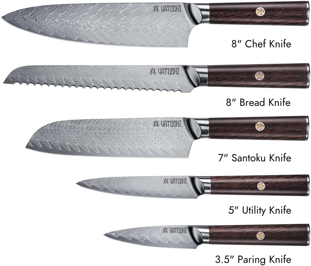 Magnetic Kitchen Knife Block Set - Japanese 67 Layer High-Grade VG-10 Steel Knives, Sharp, G10 Handle Professional Kitchen Knife Set - Black Damascus