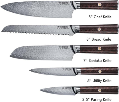 Magnetic Kitchen Knife Block Set - Japanese 67 Layer High-Grade VG-10 Steel Knives, Sharp, G10 Handle Professional Kitchen Knife Set - Black Damascus