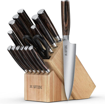 Magnetic Kitchen Knife Block Set - Japanese 67 Layer High-Grade VG-10 Steel Knives, Sharp, G10 Handle Professional Kitchen Knife Set - Black Damascus