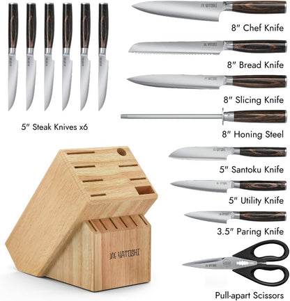 Magnetic Kitchen Knife Block Set - Japanese 67 Layer High-Grade VG-10 Steel Knives, Sharp, G10 Handle Professional Kitchen Knife Set - Black Damascus