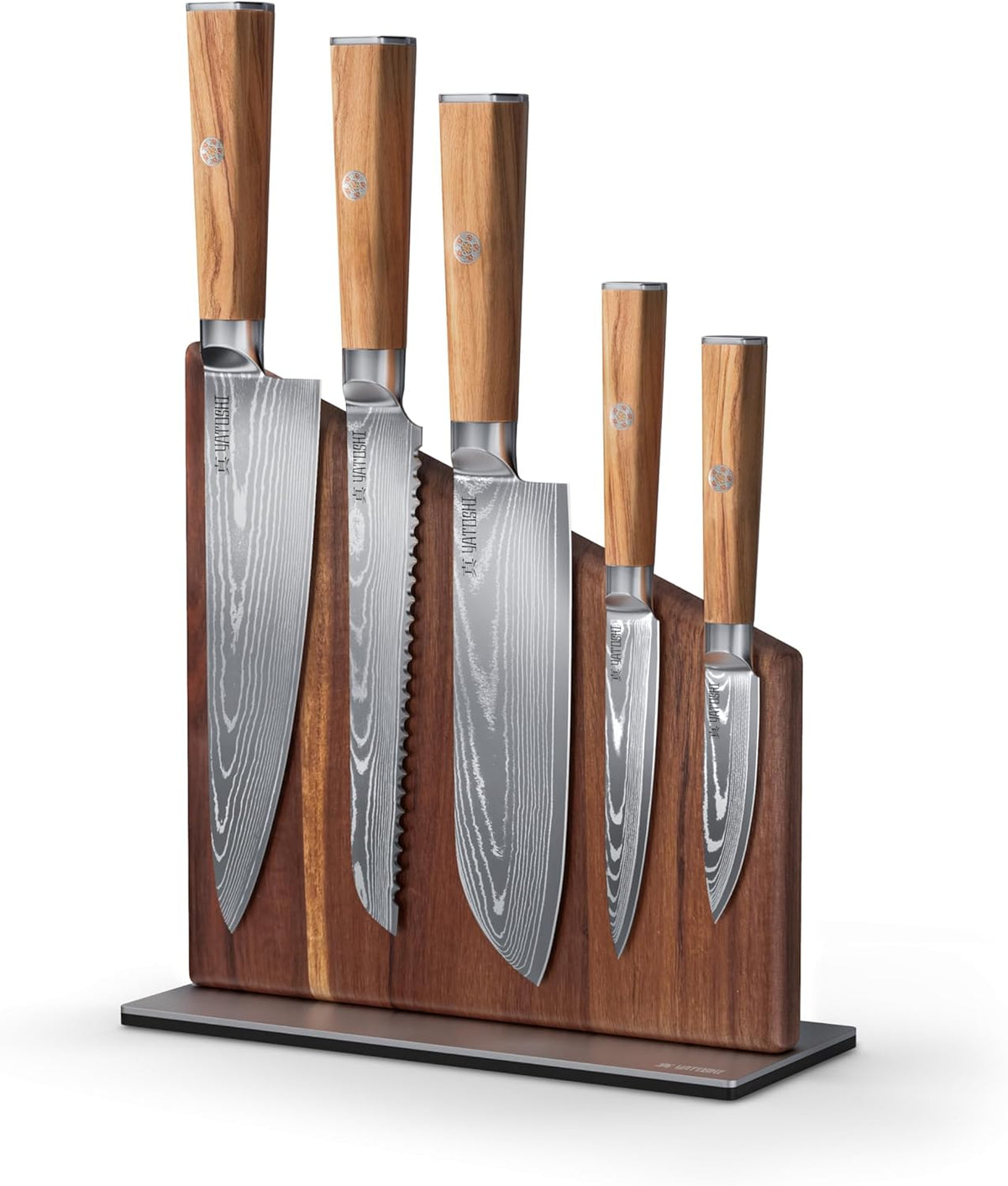 Magnetic Kitchen Knife Block Set - Japanese 67 Layer High-Grade VG-10 Steel Knives, Sharp, G10 Handle Professional Kitchen Knife Set - Black Damascus
